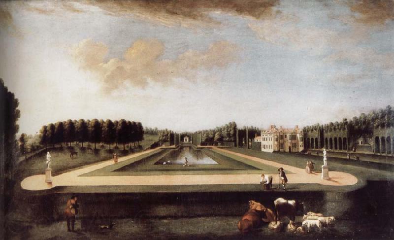 unknow artist Axial view of the canal from the south showing Gibbs-s temple at the end of the Canal,the house and topiary alleys on the west side Germany oil painting art